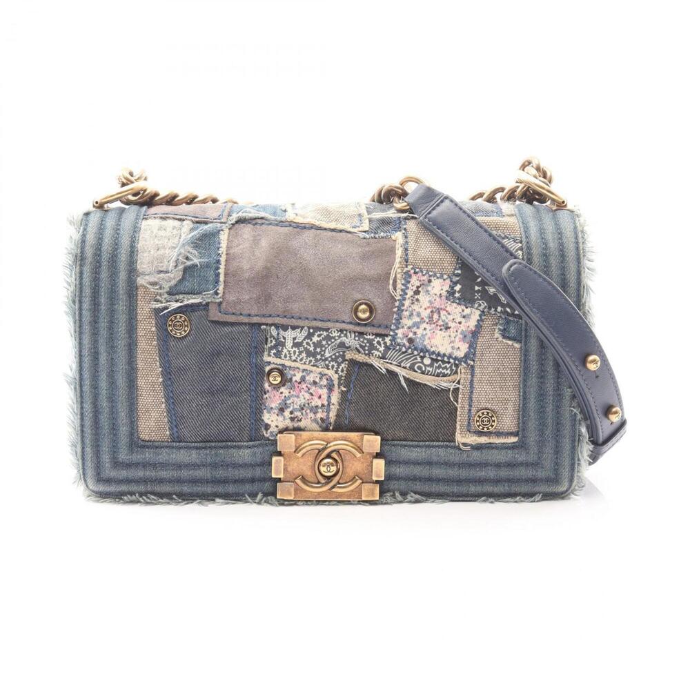 Chanel Boy Patchwork Shoulder Bag Handbag Denim Women's Blue Multicolor A67086